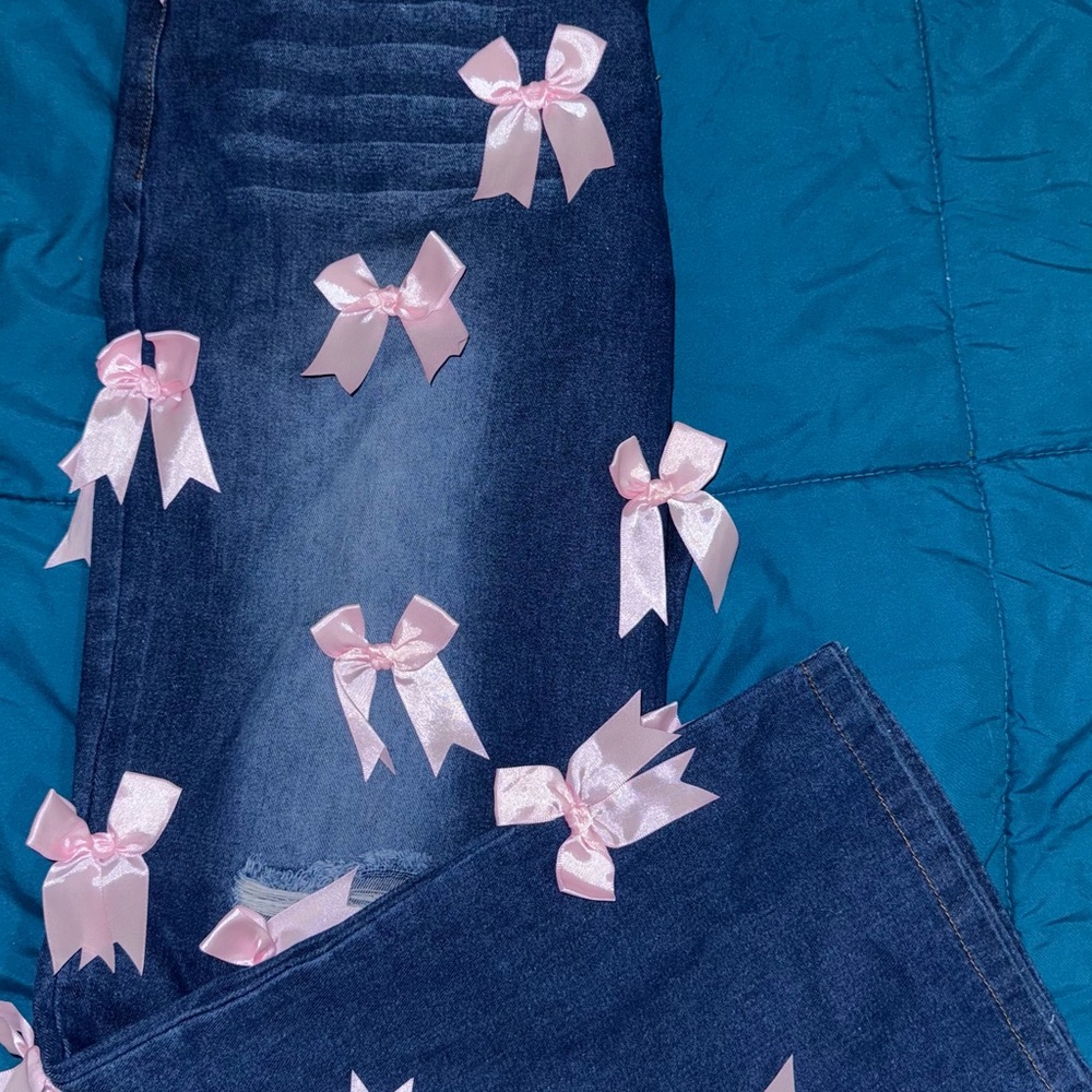 Denim Jeans with Pink Bows